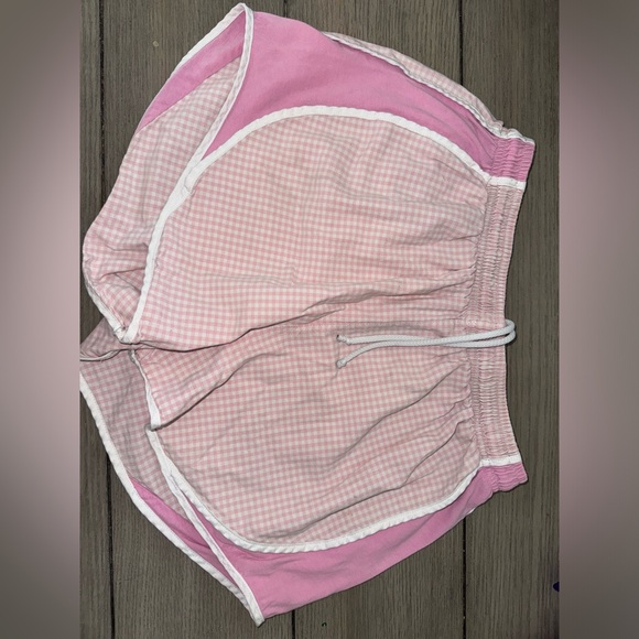 LAUREN JAMES SHORTIES PINK WHITE GINGHAM RUNNING SHORTS WOMENS SIZE L - Picture 1 of 4